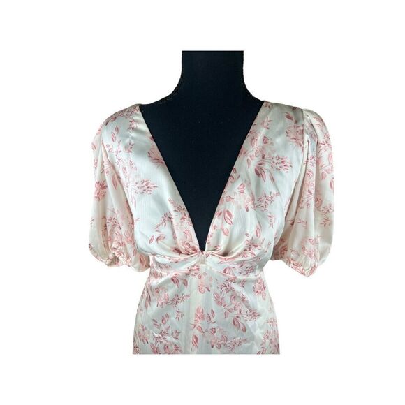 Sachin & Babi 12 Alli Gown Maxi Shift Dress floral Cream V Neck Puff Sleeve - Picture 4 of 9